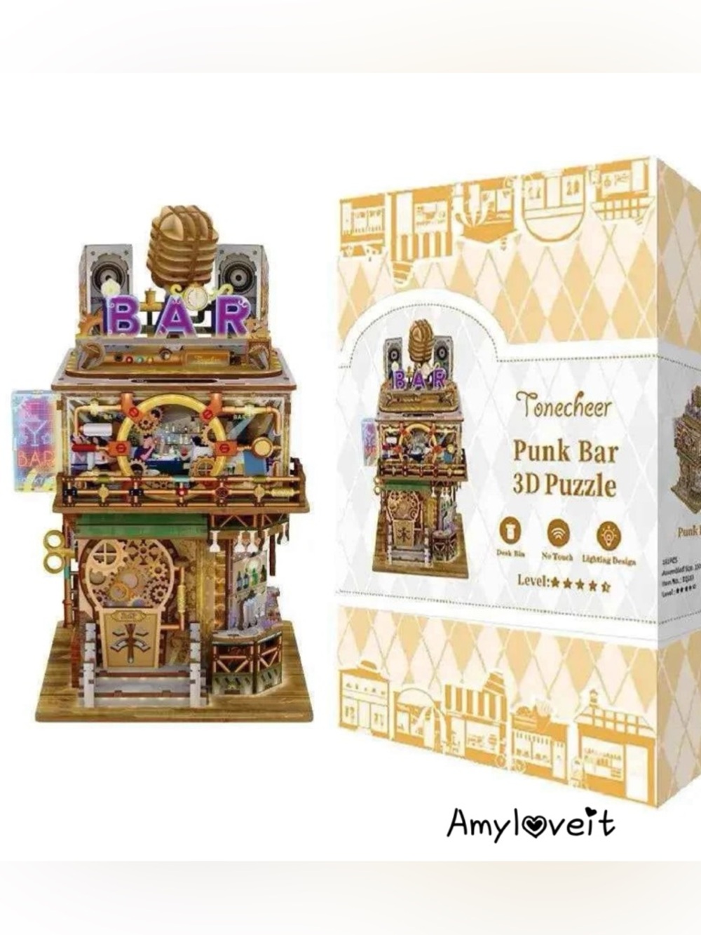 TONECHEER Punk Bar 3D Puzzle Box Miniature DIY Desktop Storage Kit #50